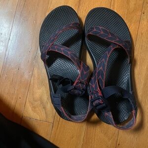 Women’s red and navy chacos